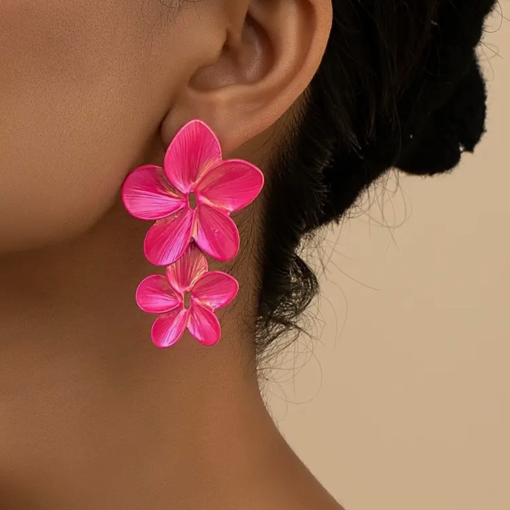 Pink Floral Hawaii Earrings Large